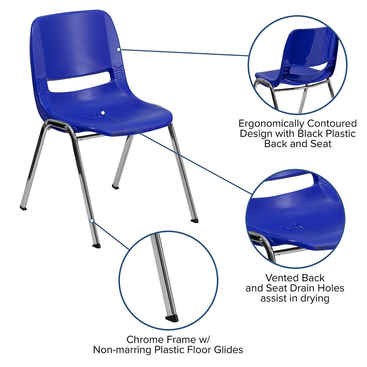 Navy Ergonomic Shell Stack Chair with Chrome Frame A632