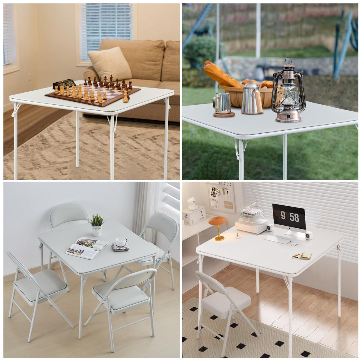 Square Folding Table with Collapsible Legs White Q118132