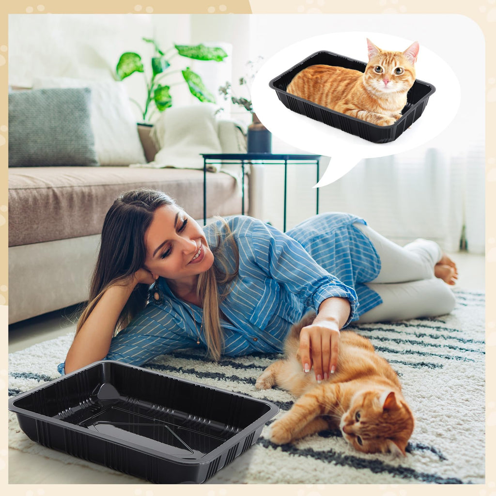 30 Pcs Disposable Plastic Cat Litter Trays 3 Sizes Black Q9219