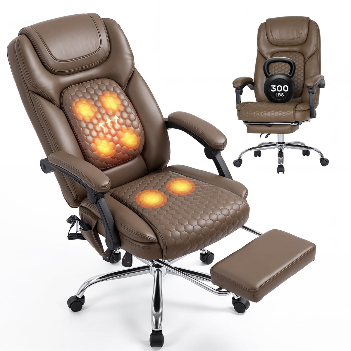 Brown Massage Office Chair with Heat and Footrest Y781141
