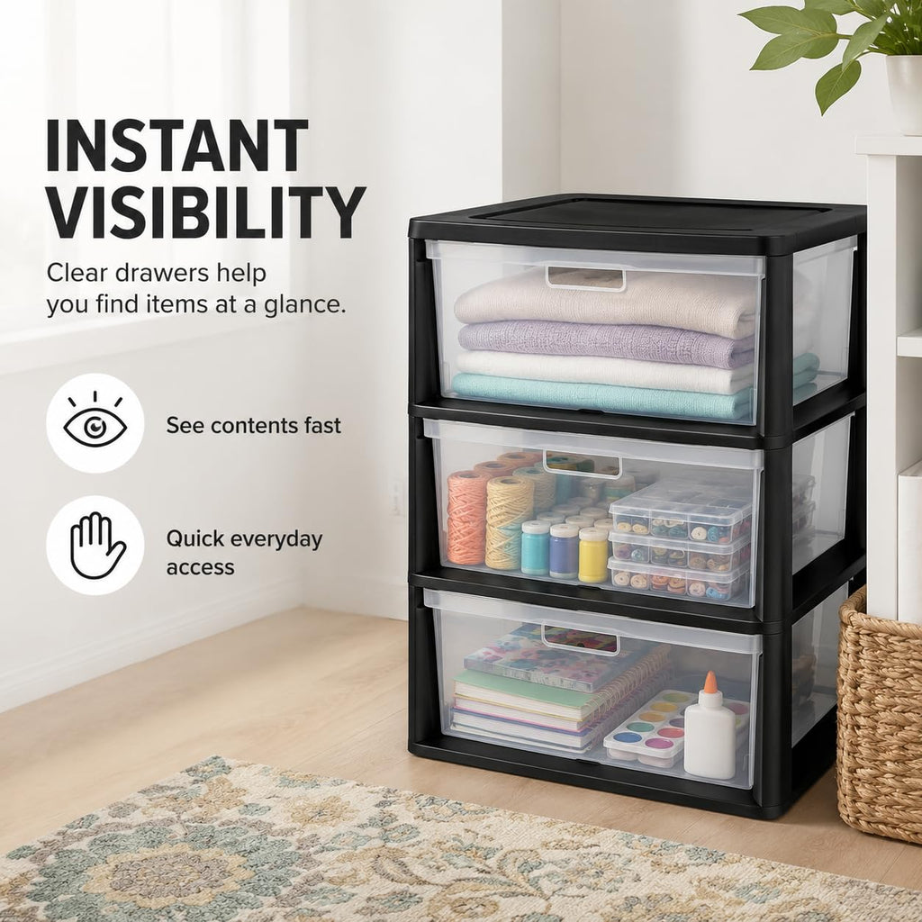 3 Drawer Storage Tower with Clear Bins O7143