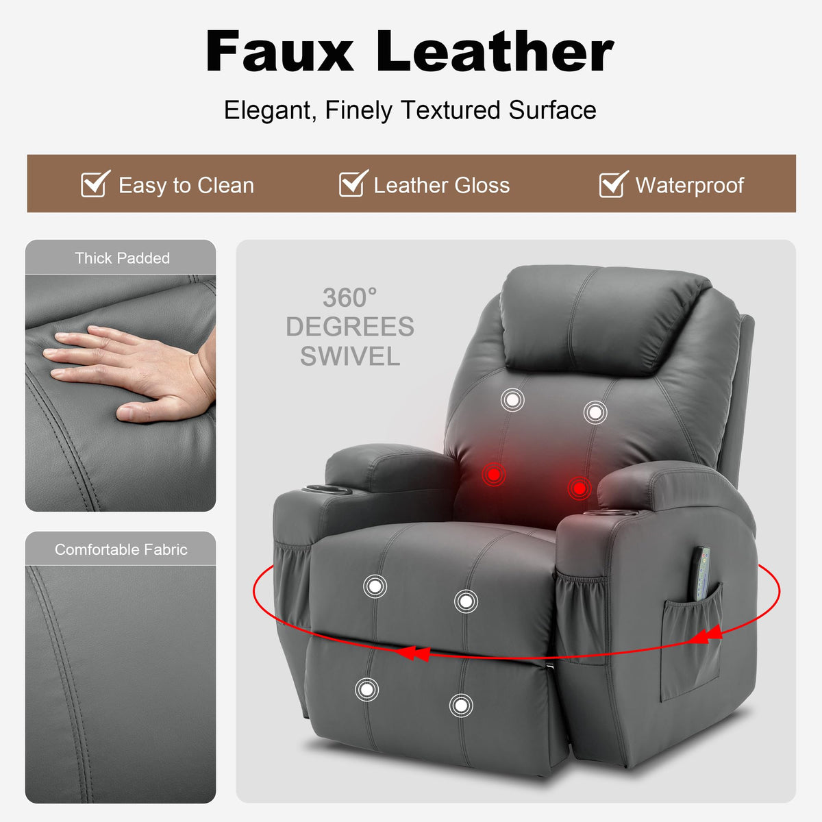 Massage Heat 360° Swivel Rocking Recliner Chair with Remote and Cup Holder I98266