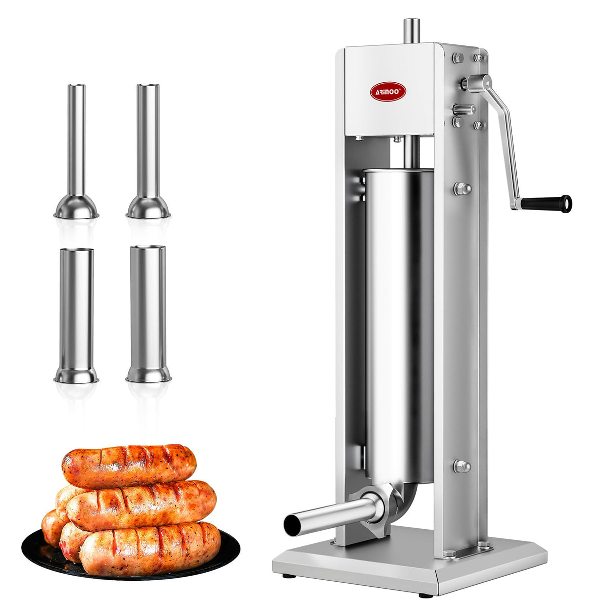 7L Stainless Steel Vertical Sausage Stuffer with 4 Stuffing Tubes X335082