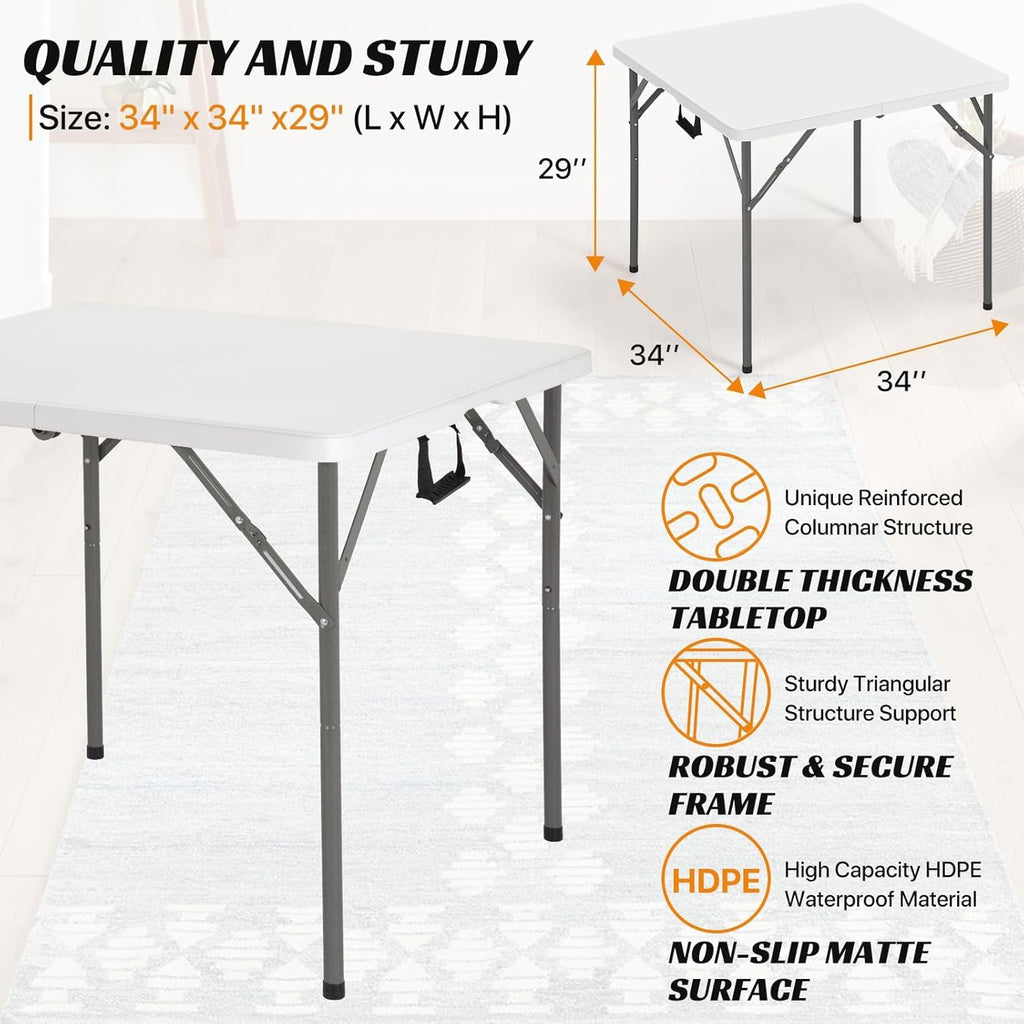 34'' White Folding Card Table with Handle & Steel Legs S632