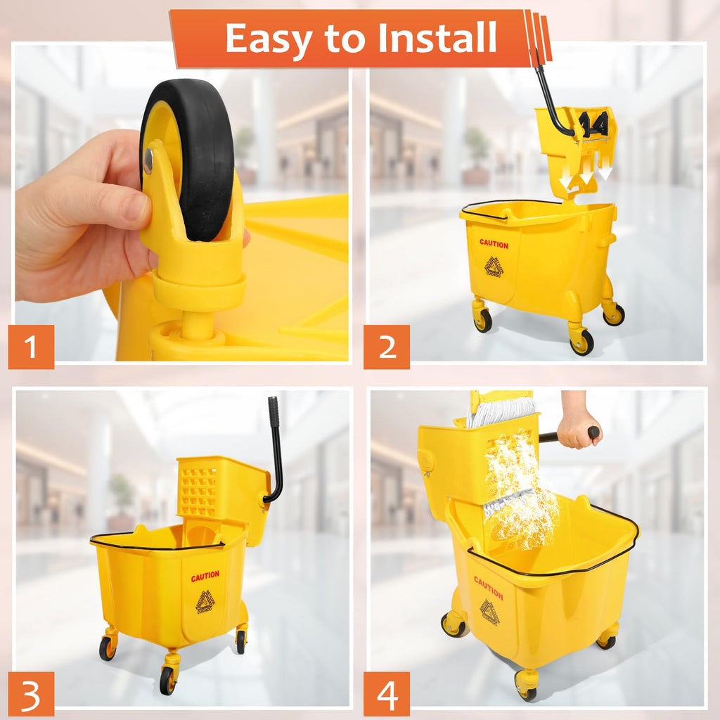 35 Qt Mop Bucket with Side Press Wringer on Wheels Y290