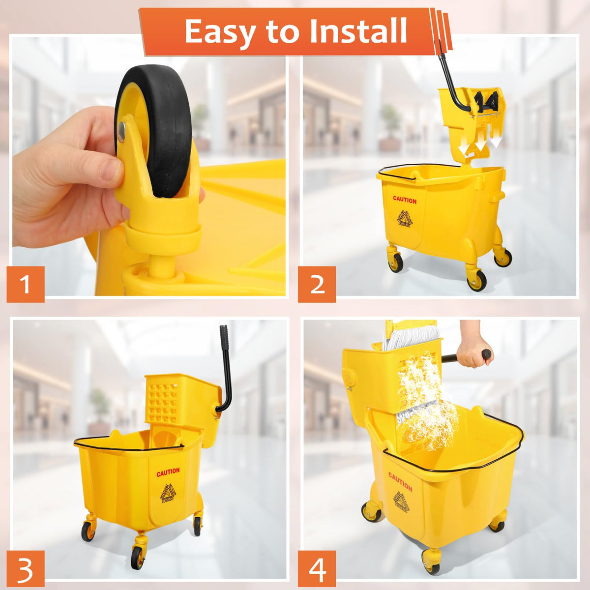 35 Qt Mop Bucket with Side Press Wringer on Wheels Y290