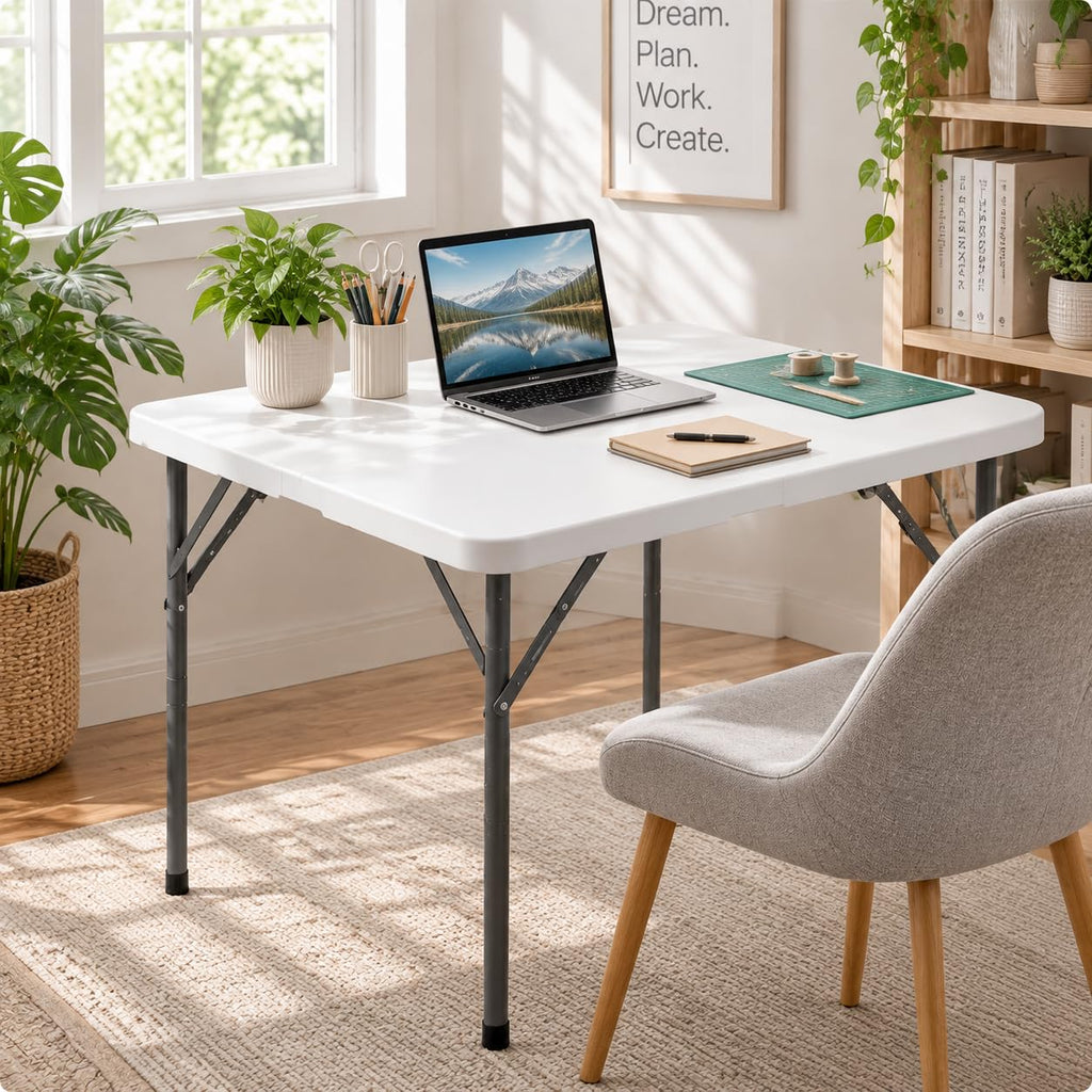 34'' White Folding Card Table with Handle & Steel Legs S632
