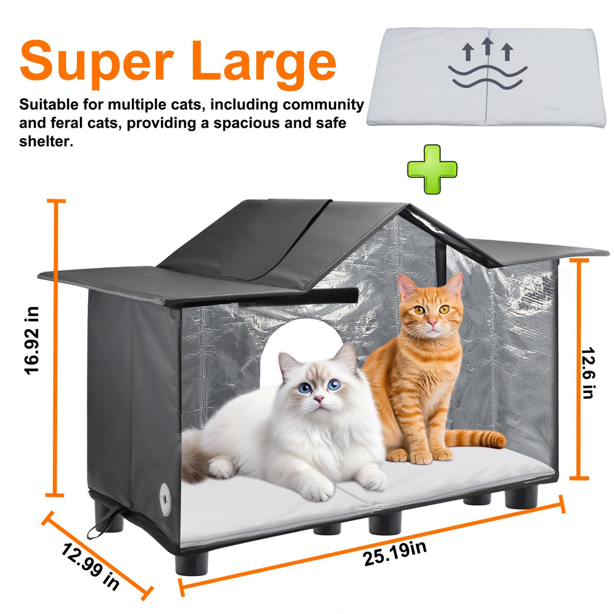 Weatherproof Large Insulated Outdoor Cat House with Roof Window D345823