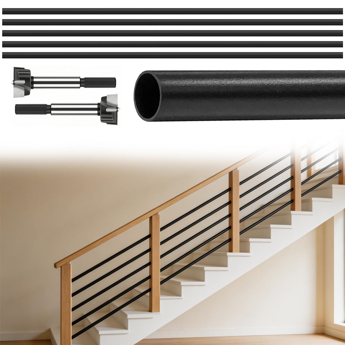5 Pack 6 FT Aluminum Stair Balusters Matte Black T6912
