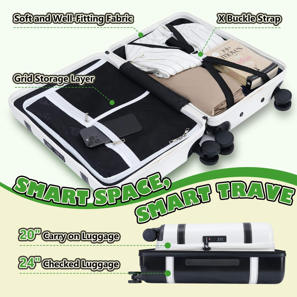 20-inch White PC Hardshell Carry-On Luggage with Spinner Wheels P6555