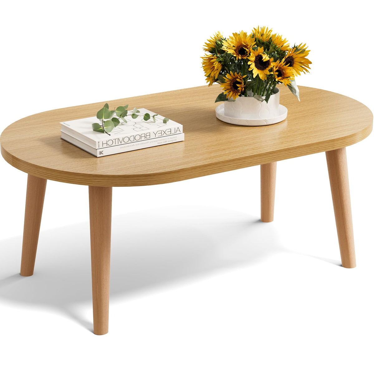 Small Oval Coffee Table with Solid Wood Legs Z8198