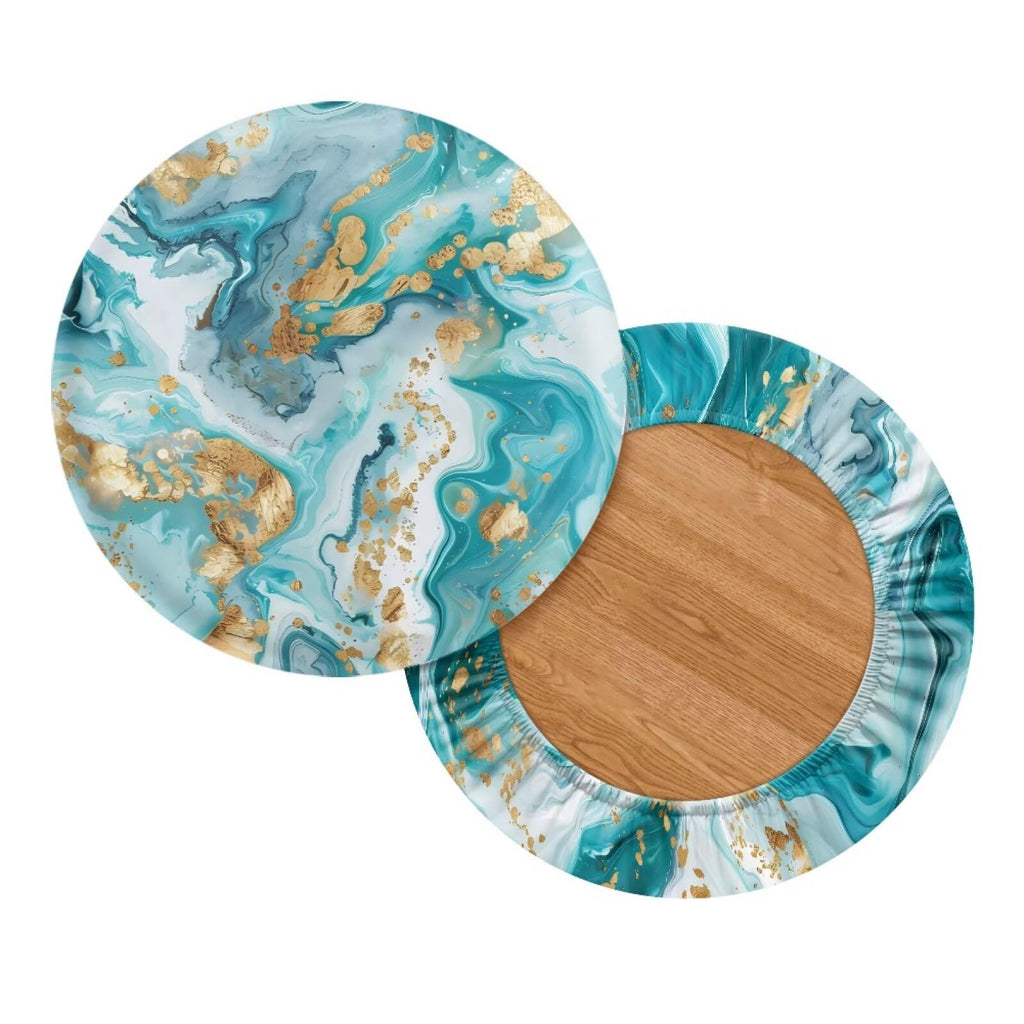 Teal Gold Marble 2 Pack Round Bar Stool Seat Cover F479095