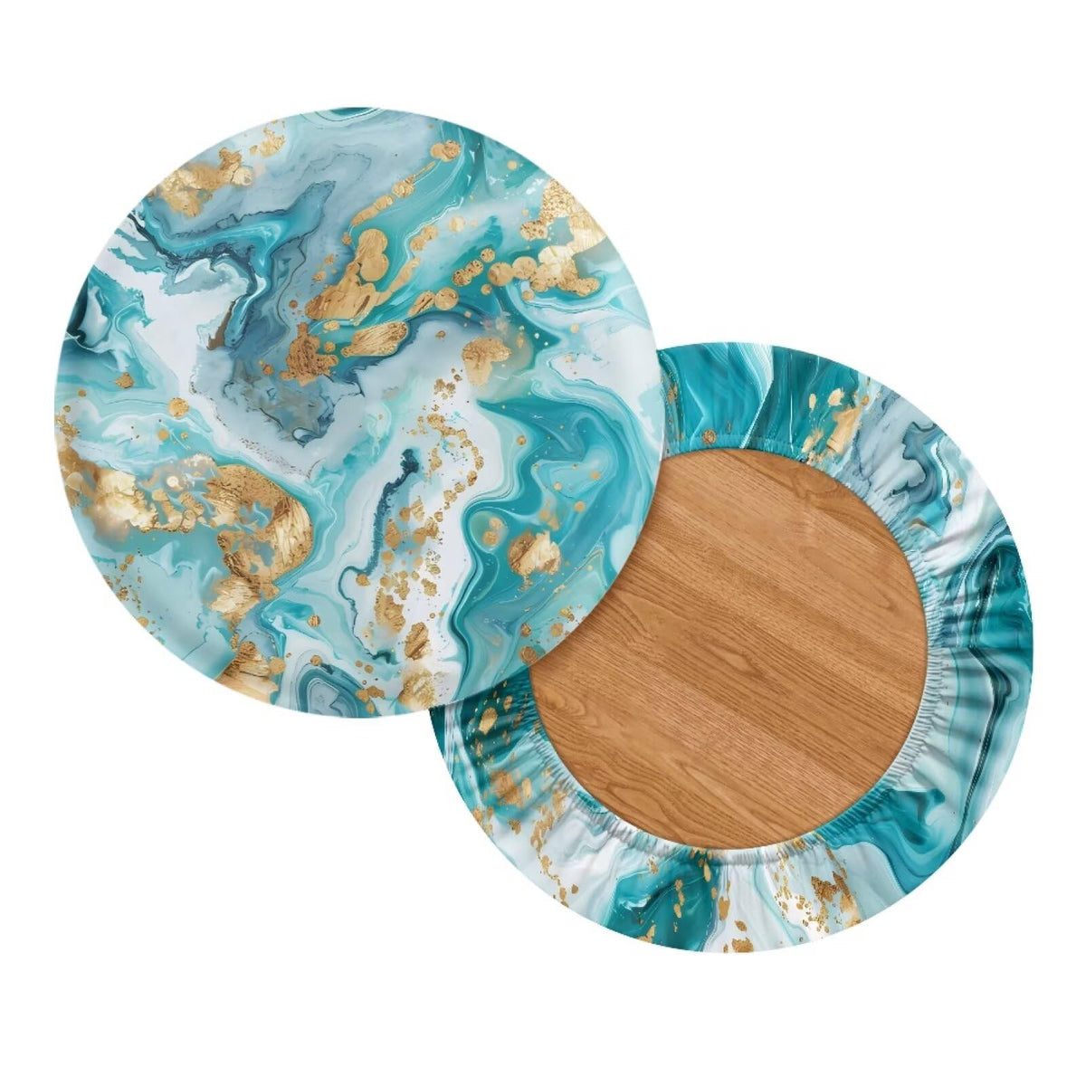 Teal Gold Marble 2 Pack Round Bar Stool Seat Cover F479095