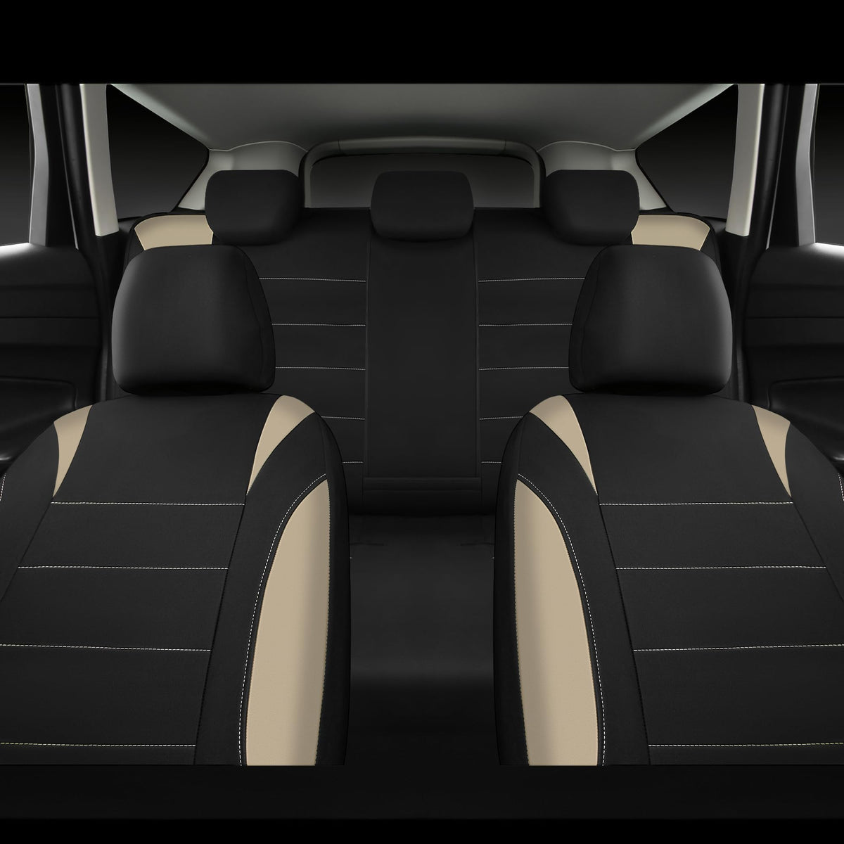 Waterproof Car Seat Covers Full Set Black and Beige J927846