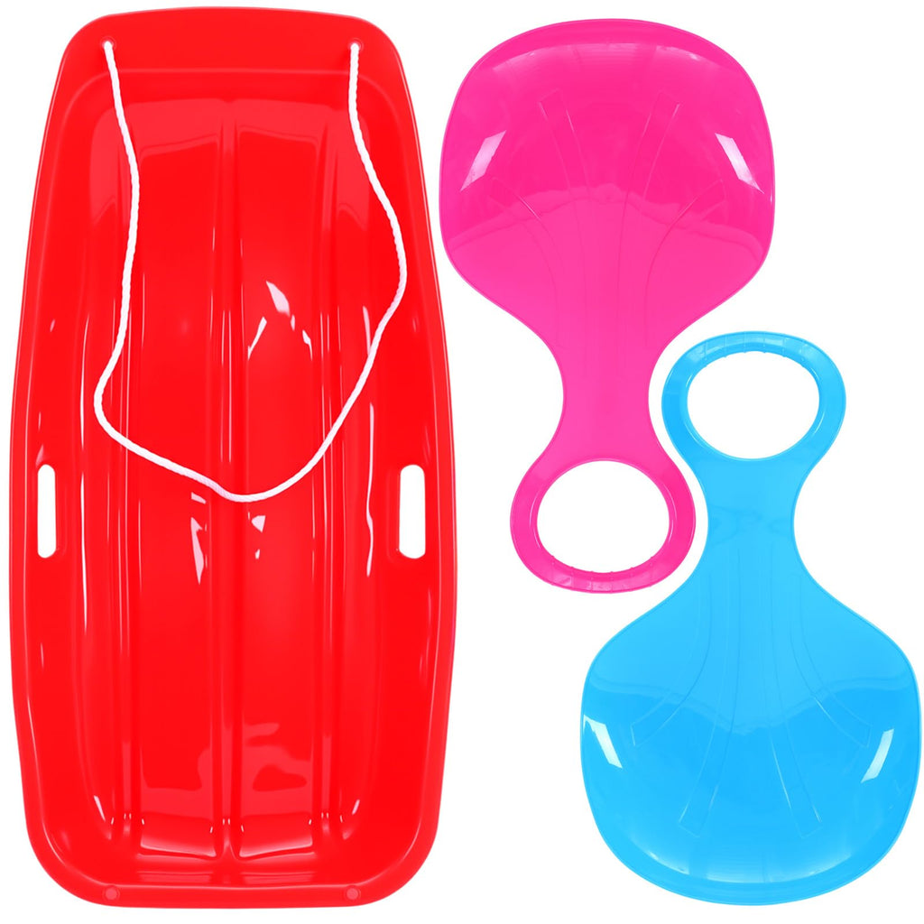 3 Pcs 35 Inch Plastic Snow Sleds with Rope N5162