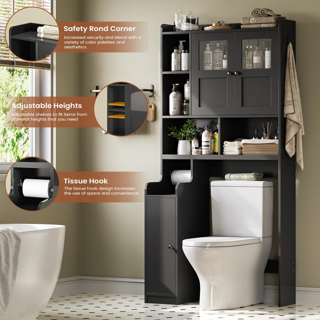 Over The Toilet Storage Cabinet with Glass Doors & Toilet Paper Holder Stand J7884