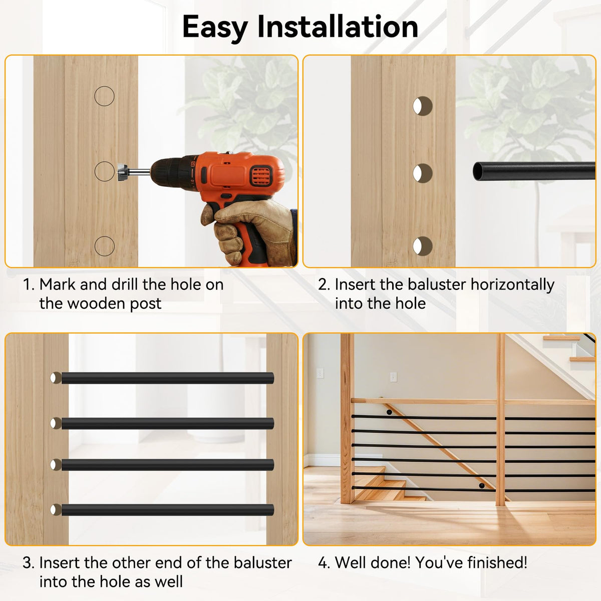 5 Pack 6 FT Aluminum Stair Balusters Matte Black T6912