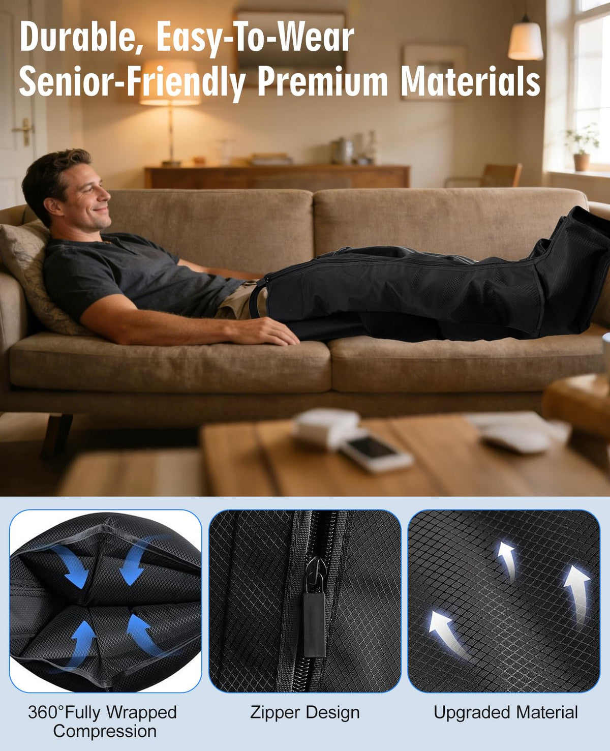 Leg Air Compression Massager with Zipper Boots 6 Modes C137912