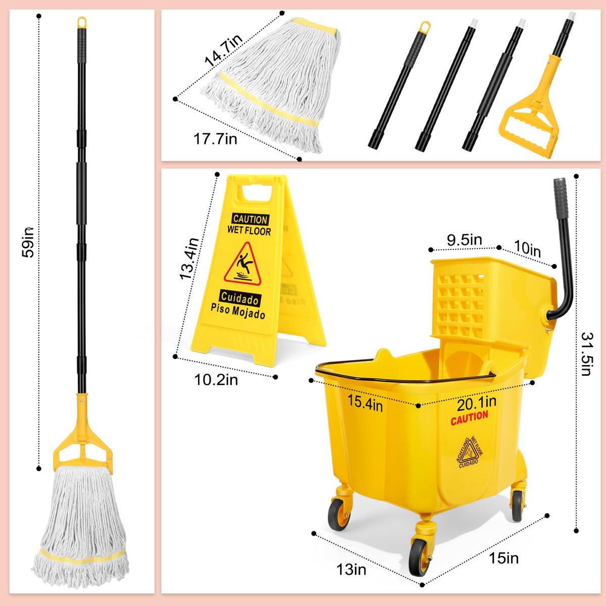35 Qt Mop Bucket with Side Press Wringer on Wheels Y290