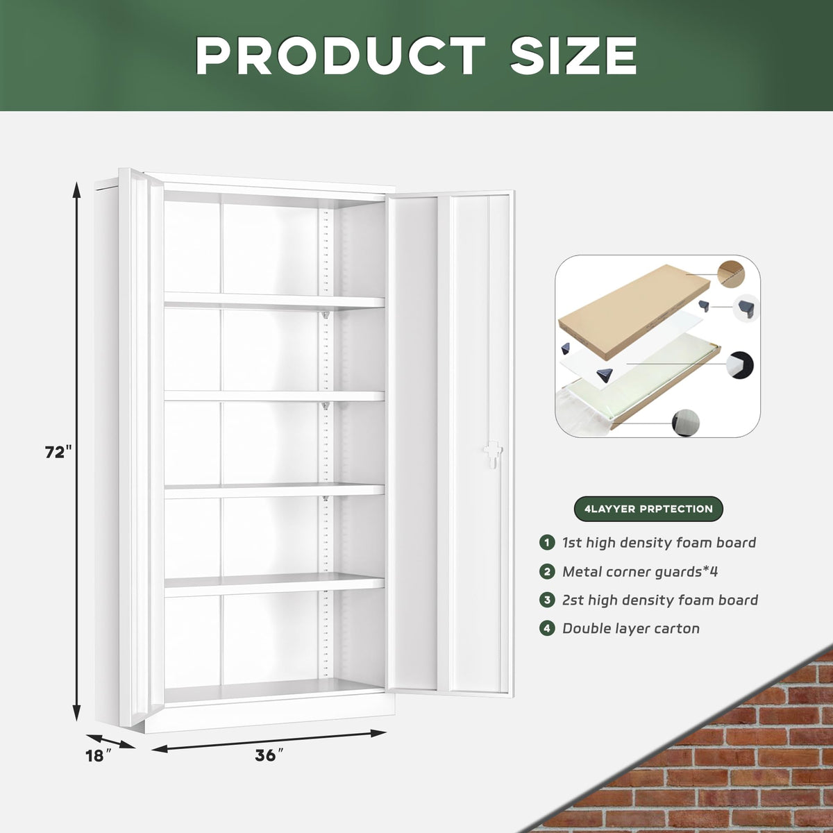 72" White Locking Metal Storage Cabinet with 4 Adjustable Shelves P719876