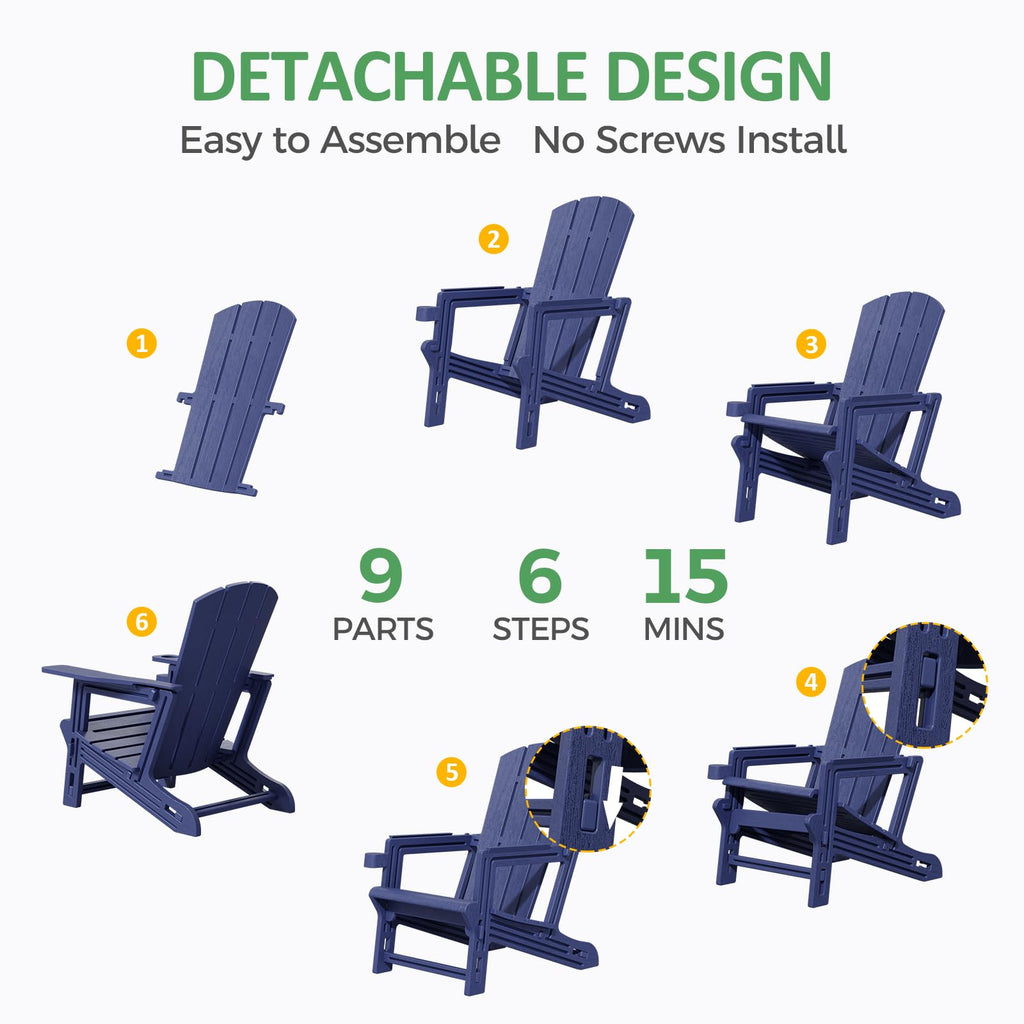 Navy Blue All Weather Plastic Adirondack Chair with Cup Holder O21084