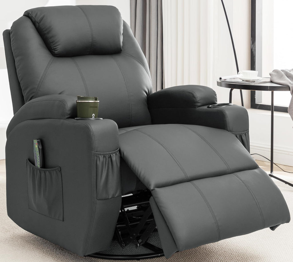 Massage Heat 360° Swivel Rocking Recliner Chair with Remote and Cup Holder I98266