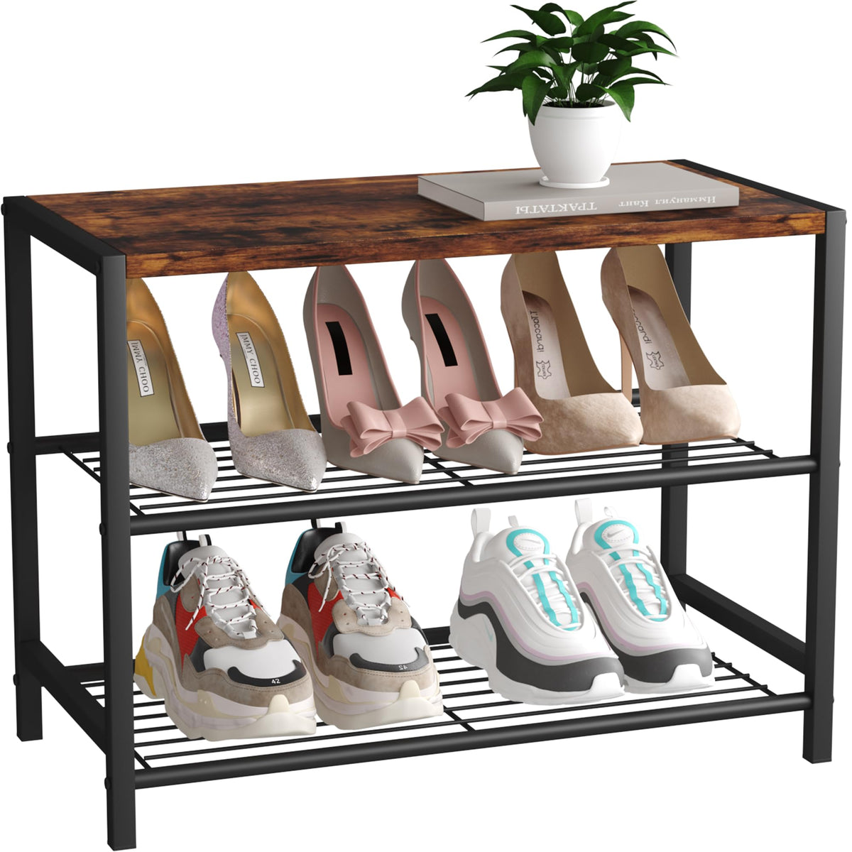 3-Tier Narrow Shoe Rack with Metal Shelves C520506