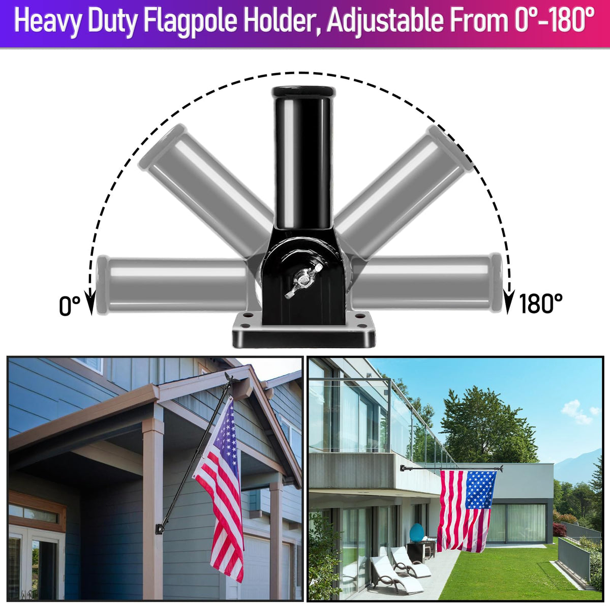 7FT Stainless Steel Flag Pole Kit with Solar Light and Adjustable Bracket W20843