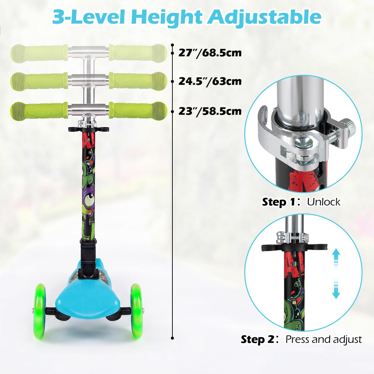 Kids 3-Wheel Kick Scooter with LED Front Wheels F9956
