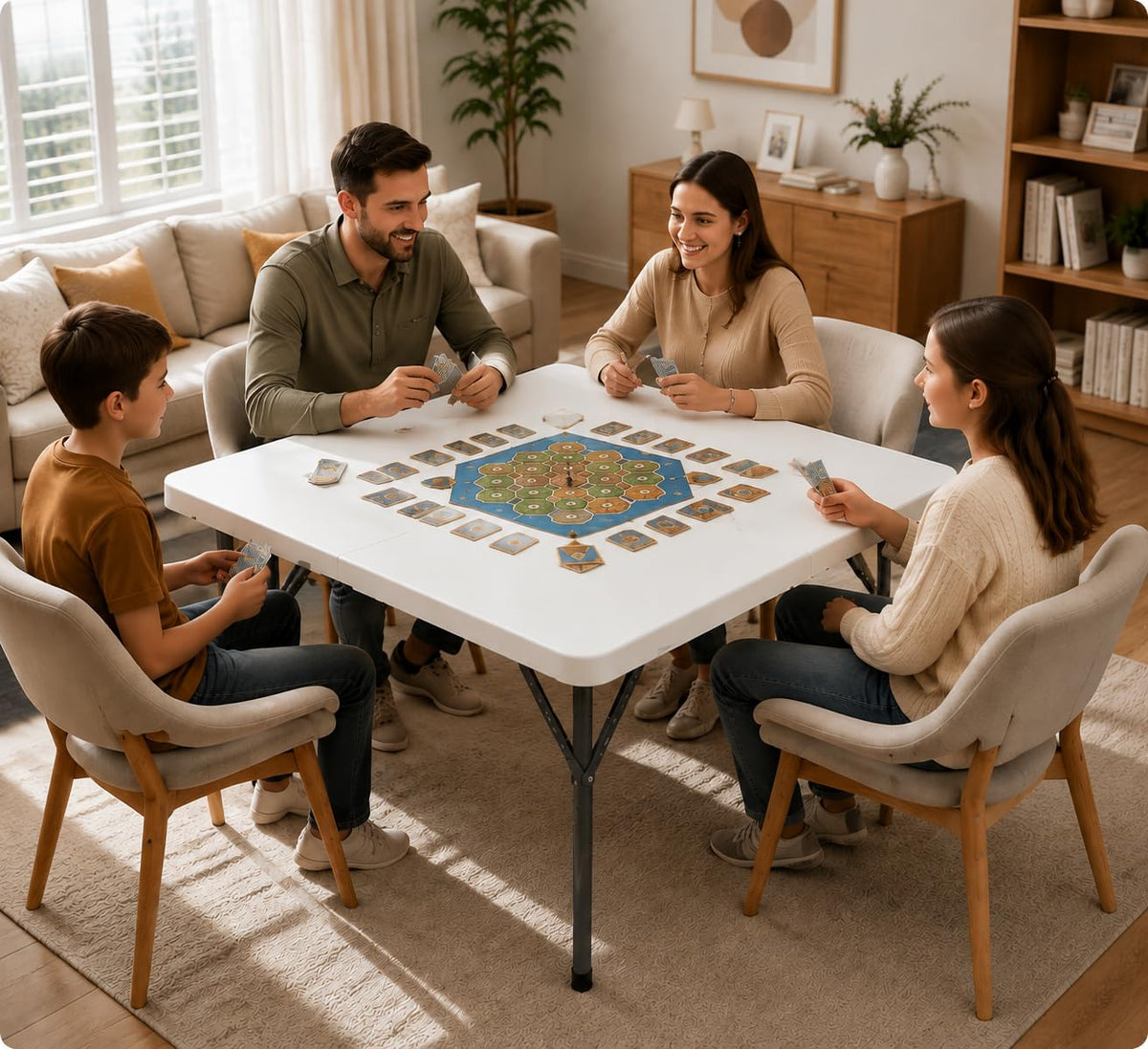 34'' White Folding Card Table with Handle & Steel Legs S632