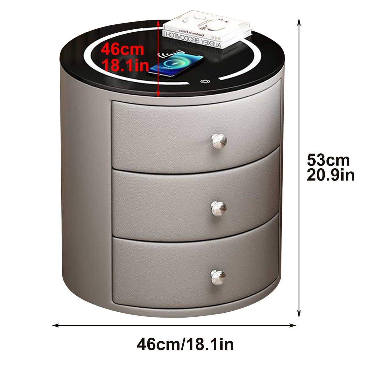 White 3 Drawer PU Leather Nightstand with Wireless Charging and LED Lights I73096