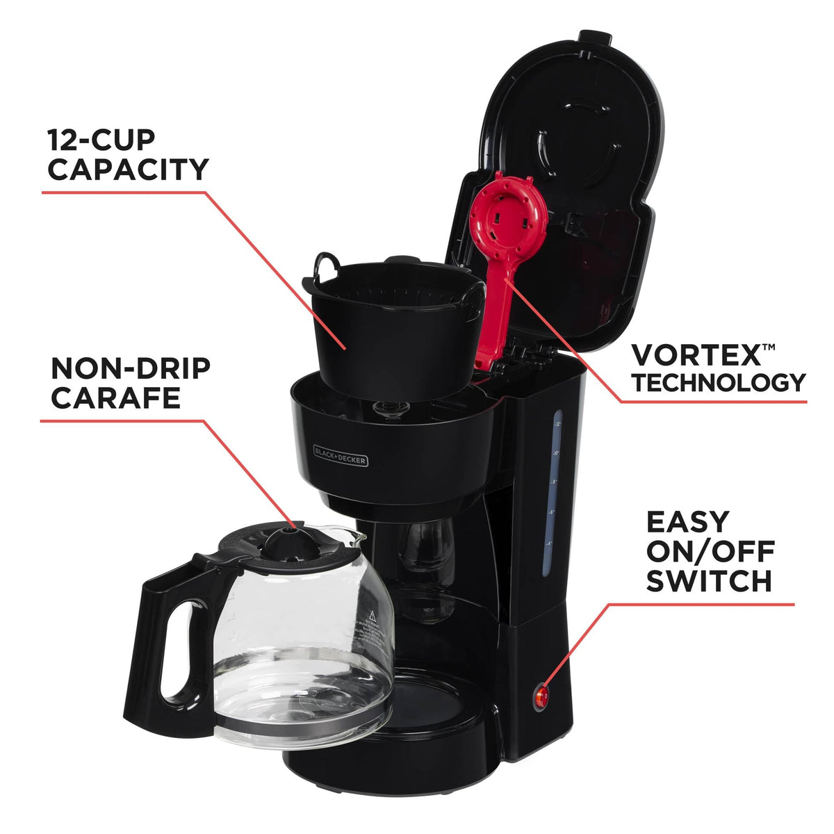 12-Cup Coffee Maker with Removable Filter Basket, Black C6717
