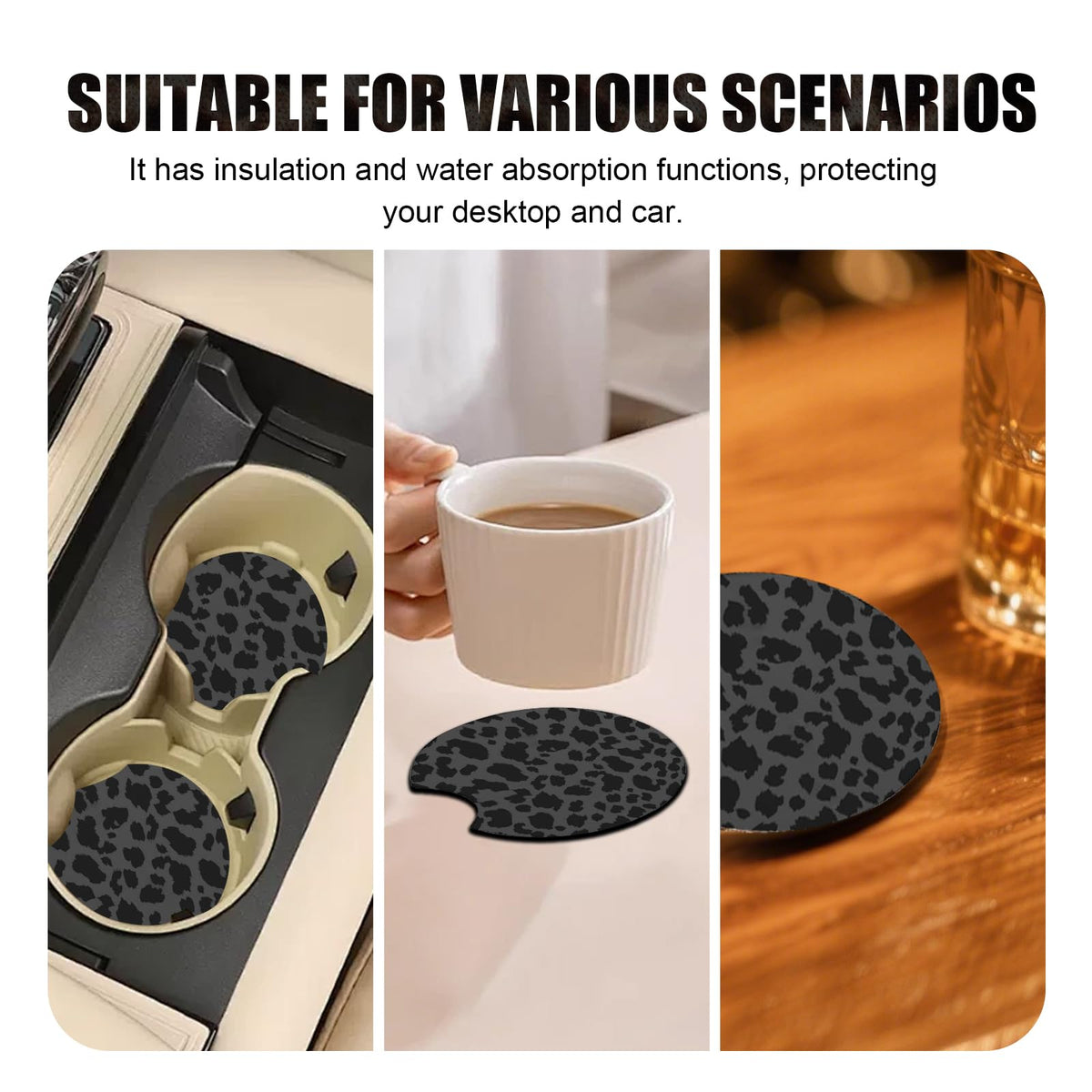 2 PCS Non-Slip Rubber Cheetah Print Car Cup Coasters B63216
