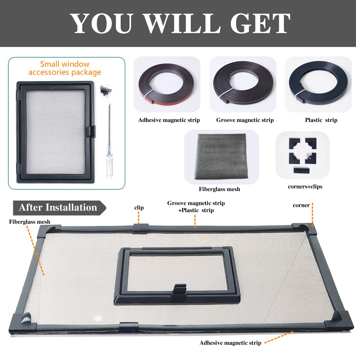 Magnetic Fish Tank Cover with Feeding Window Dark Grey Frame Grey Fiberglass Net O686997