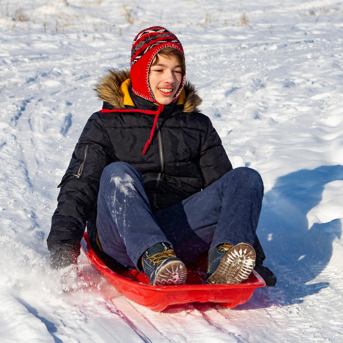 3 Pcs 35 Inch Plastic Snow Sleds with Rope N5162