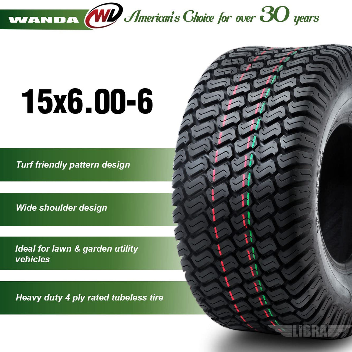 15x6-6 Lawn Mower Tractor Tires Set 2 N4874