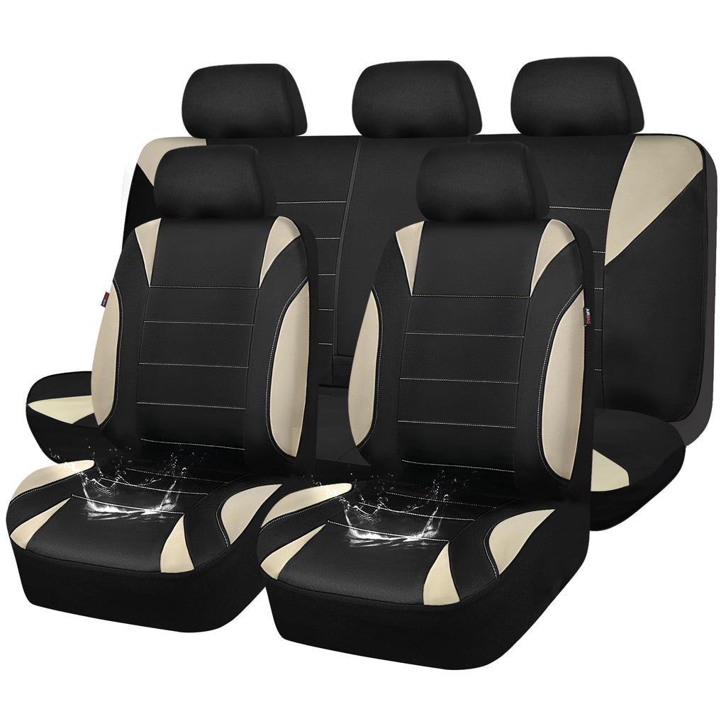 Waterproof Car Seat Covers Full Set Black and Beige J927846