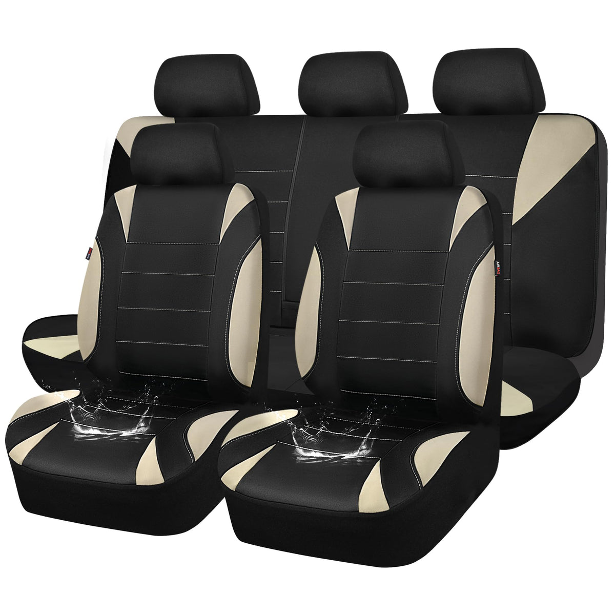 Waterproof Car Seat Covers Full Set Black and Beige J927846