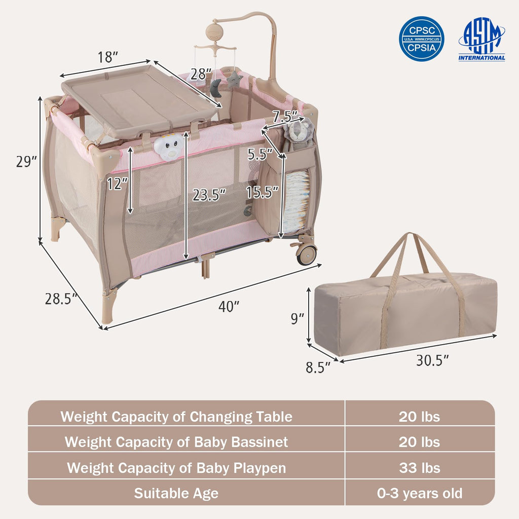 3 in 1 Portable Baby Playard with Bassinet and Changing Table C1635
