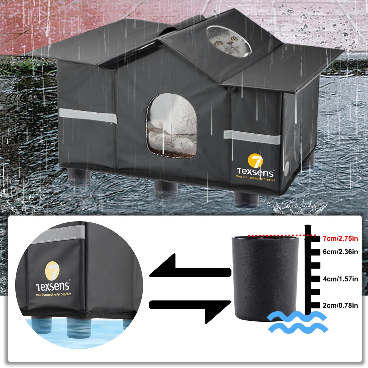 Weatherproof Large Insulated Outdoor Cat House with Roof Window D345823