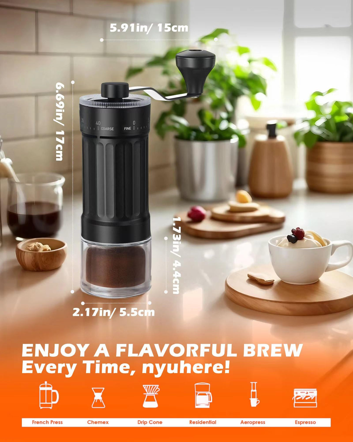 Manual Ceramics Burr Coffee Grinder with 40 Adjustable Settings J43785