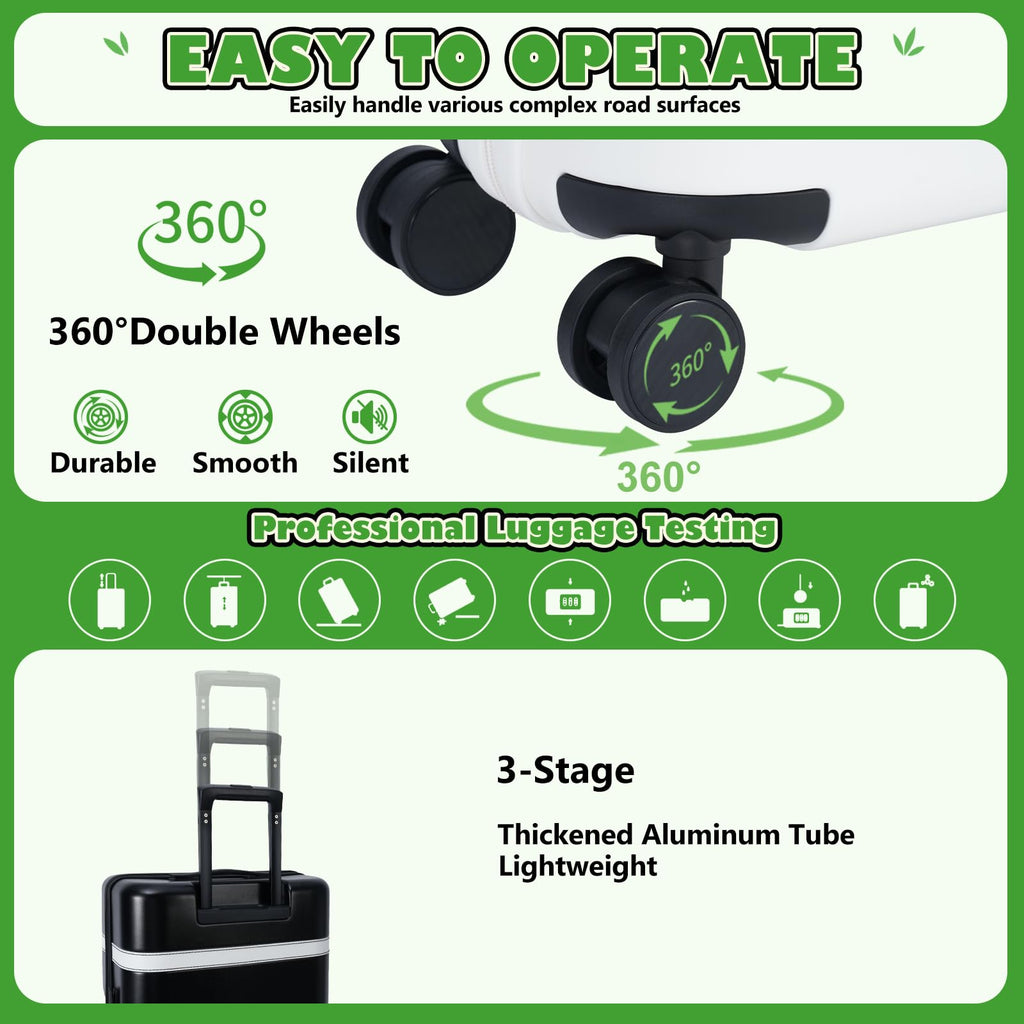 20-inch White PC Hardshell Carry-On Luggage with Spinner Wheels P6555