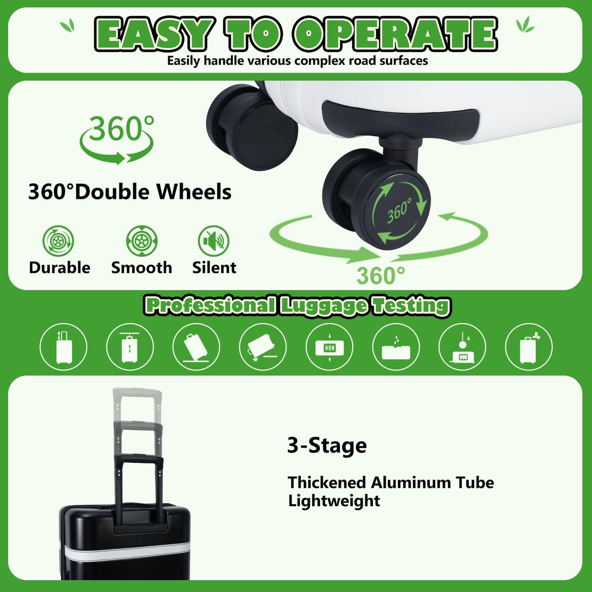 20-inch White PC Hardshell Carry-On Luggage with Spinner Wheels P6555
