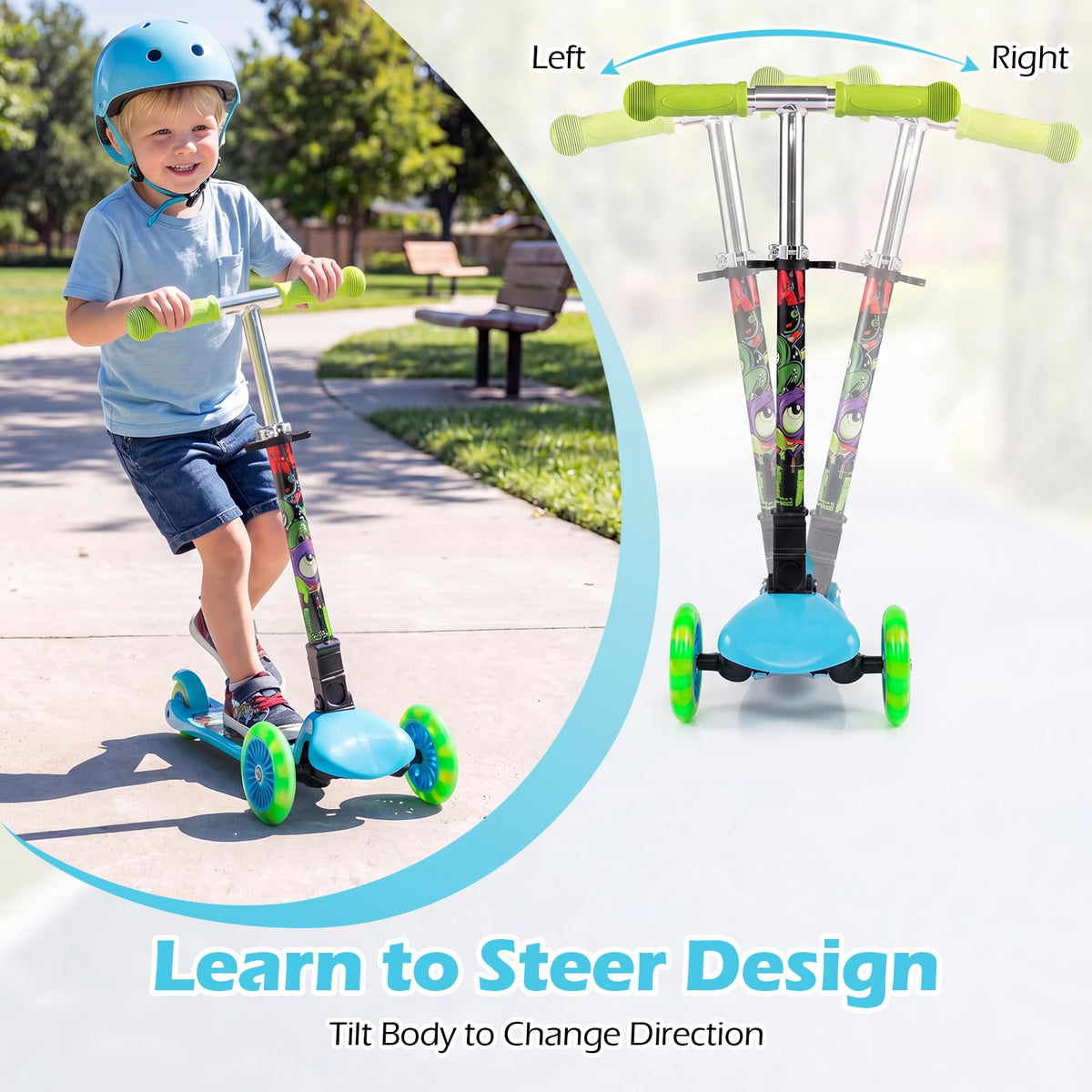 Kids 3-Wheel Kick Scooter with LED Front Wheels F9956