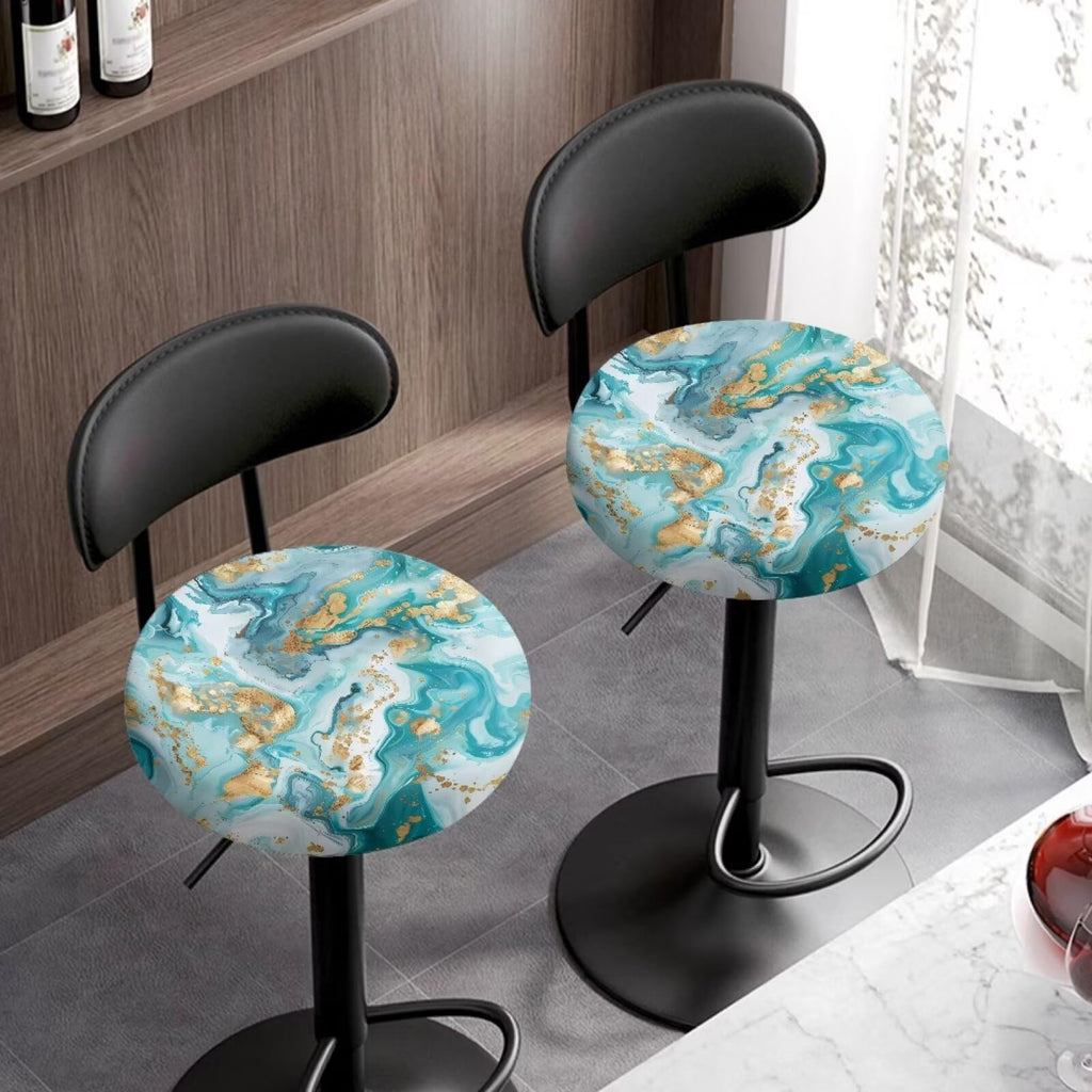 Teal Gold Marble 2 Pack Round Bar Stool Seat Cover F479095