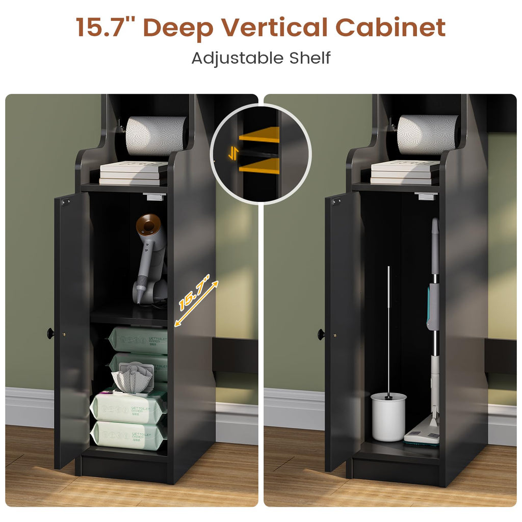 Over The Toilet Storage Cabinet with Glass Doors & Toilet Paper Holder Stand J7884