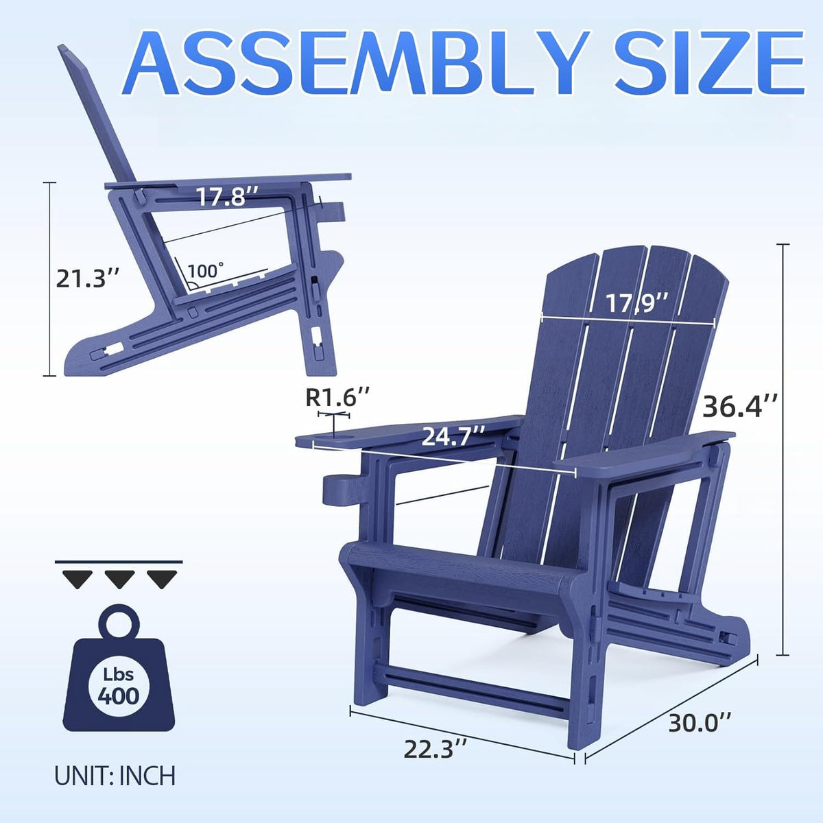 Navy Blue All Weather Plastic Adirondack Chair with Cup Holder O21084