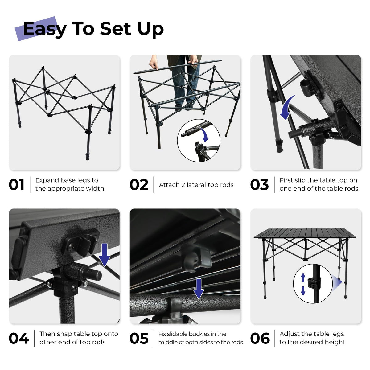 Folding Camping Table Aluminum Adjustable Height Black T756997
