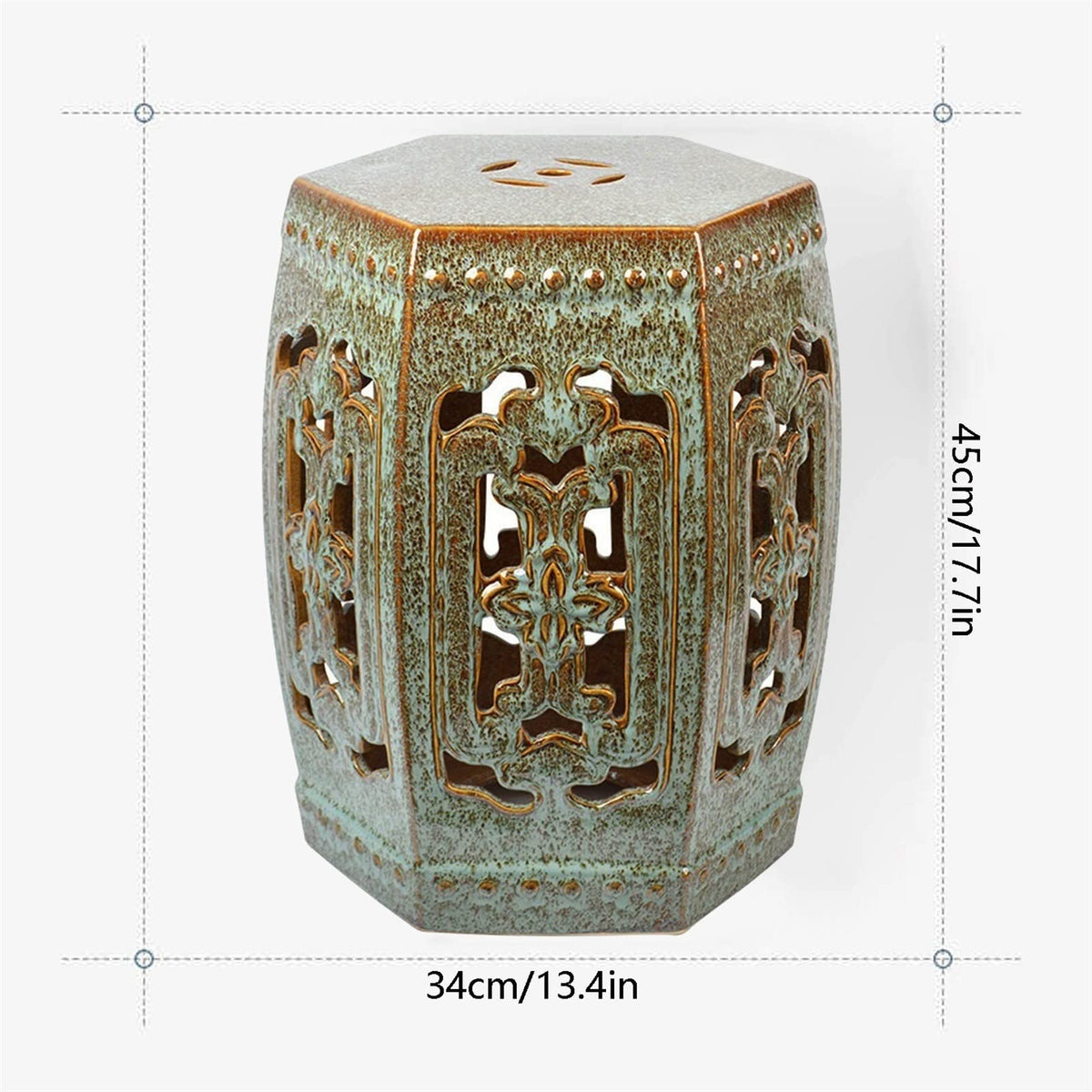 Ceramic Garden Stool Hexagonal Hollow Porcelain Drum Stool T212