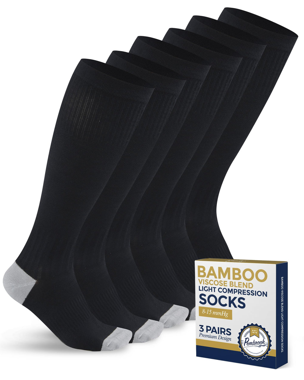 Bamboo Viscose 3 Pairs 8-15 mmhg Knee High Compression Socks Q185